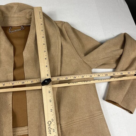 Tahari Womens Faux Leather Jacket Brown Open Front Mid Length Relaxed Fit XS - Picture 8 of 12